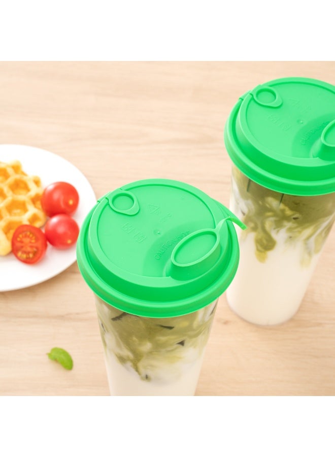 Restaurantware LIDS ONLY: Bev Tek Lids For 12-, 16-, 24-OZ Coffee Cups, 500 Leakproof Beverage Lids - 2-In-1 Design, Attached Stoppers, Green Plastic Disposable Lids, Cups Sold Separately - Image 3