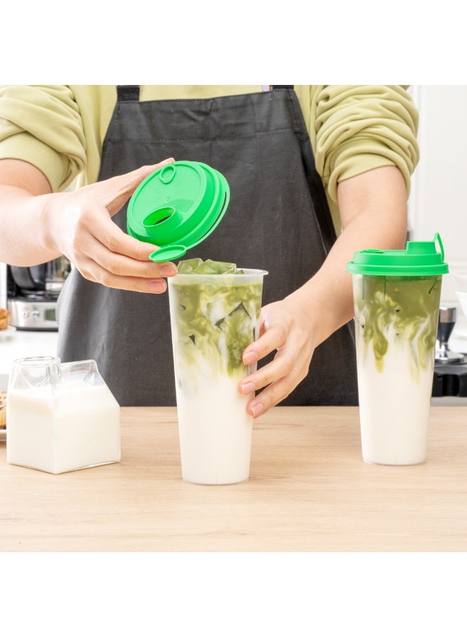 Restaurantware LIDS ONLY: Bev Tek Lids For 12-, 16-, 24-OZ Coffee Cups, 500 Leakproof Beverage Lids - 2-In-1 Design, Attached Stoppers, Green Plastic Disposable Lids, Cups Sold Separately - Image 5