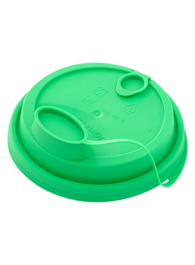 Restaurantware LIDS ONLY: Bev Tek Lids For 12-, 16-, 24-OZ Coffee Cups, 500 Leakproof Beverage Lids - 2-In-1 Design, Attached Stoppers, Green Plastic Disposable Lids, Cups Sold Separately - Image 1