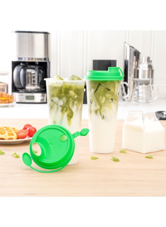 Restaurantware LIDS ONLY: Bev Tek Lids For 12-, 16-, 24-OZ Coffee Cups, 500 Leakproof Beverage Lids - 2-In-1 Design, Attached Stoppers, Green Plastic Disposable Lids, Cups Sold Separately - Image 4
