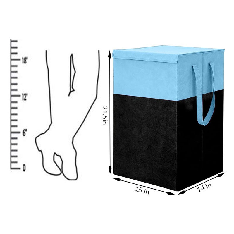 KIVYA laundry storage box basket for clothes with lid and side handle 75 L laundry bags Toy organizer Non woven Blue Black Set of 1 - Image 3