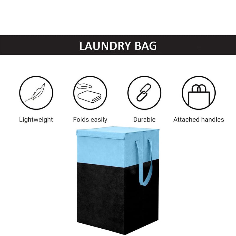 KIVYA laundry storage box basket for clothes with lid and side handle 75 L laundry bags Toy organizer Non woven Blue Black Set of 1 - Image 2