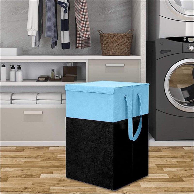 KIVYA laundry storage box basket for clothes with lid and side handle 75 L laundry bags Toy organizer Non woven Blue Black Set of 1 - Image 5