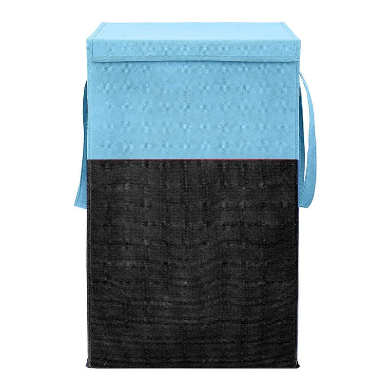 KIVYA laundry storage box basket for clothes with lid and side handle 75 L laundry bags Toy organizer Non woven Blue Black Set of 1 - Image 1