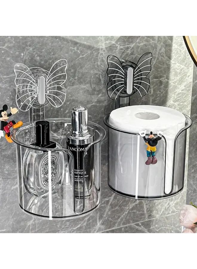 Butterfly Design Transparent Bow No Drill Wall Mounted Toilet Paper Holder - Image 3