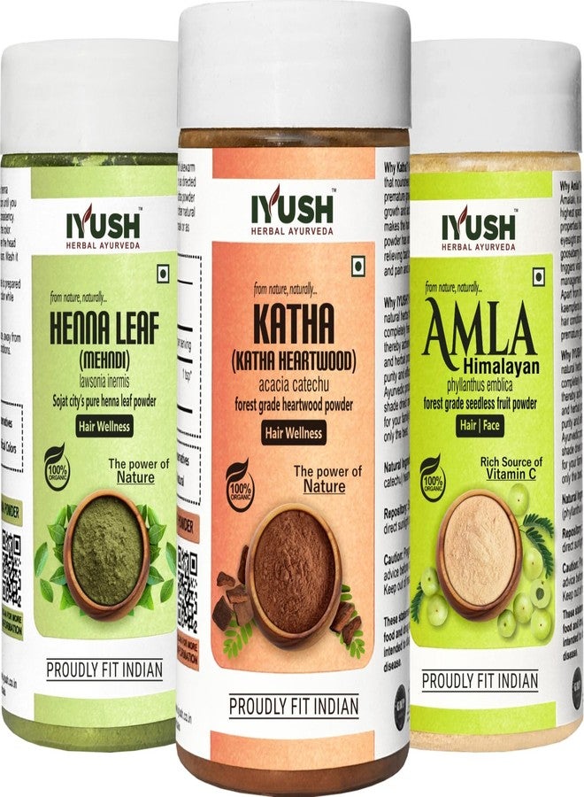 IYUSH Herbal Ayurveda Amla Powder with Katha Powder and Henna Powder for Hair Colour - 750gm | Natural Hair Colour | Hair Mask for Dry and Frizzy Hair | Hair Volume Powder | Hair Powder | 250gm each - Image 1