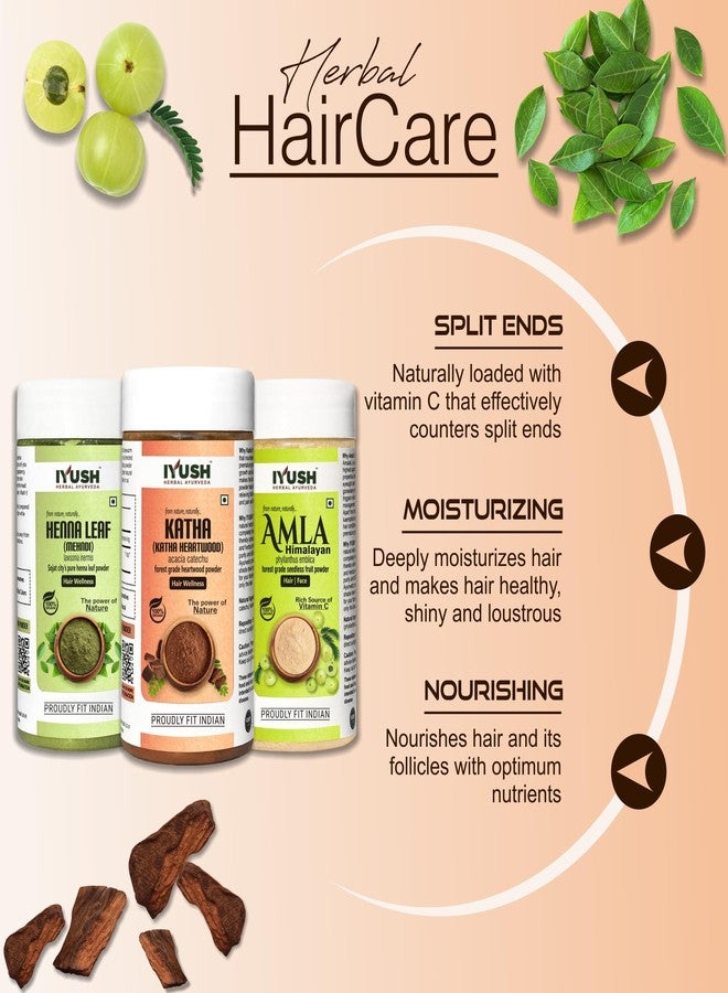 IYUSH Herbal Ayurveda Amla Powder with Katha Powder and Henna Powder for Hair Colour - 750gm | Natural Hair Colour | Hair Mask for Dry and Frizzy Hair | Hair Volume Powder | Hair Powder | 250gm each - Image 3