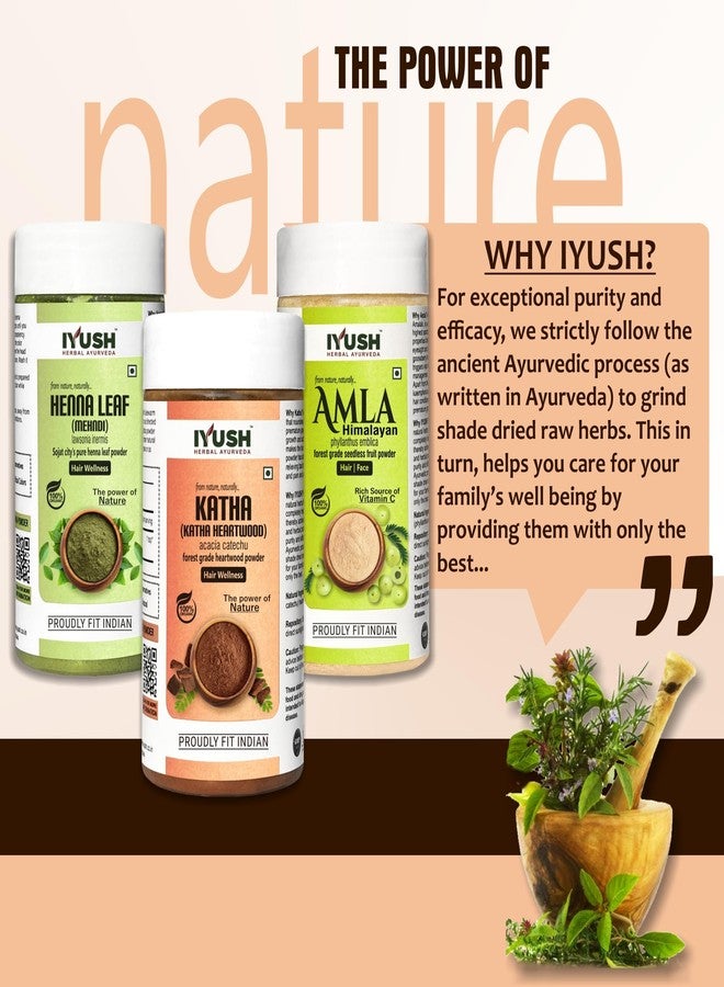 IYUSH Herbal Ayurveda Amla Powder with Katha Powder and Henna Powder for Hair Colour - 750gm | Natural Hair Colour | Hair Mask for Dry and Frizzy Hair | Hair Volume Powder | Hair Powder | 250gm each - Image 5