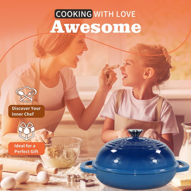 COOKWIN Enameled Cast Iron Bread Oven, 6 Quart Dutch Oven for Bread Sourdough Baking, 11" Thick Enamel Bread Baking Pan Kit with Lid for Stews, Roasts and Gifts for Family, Blue - Image 2