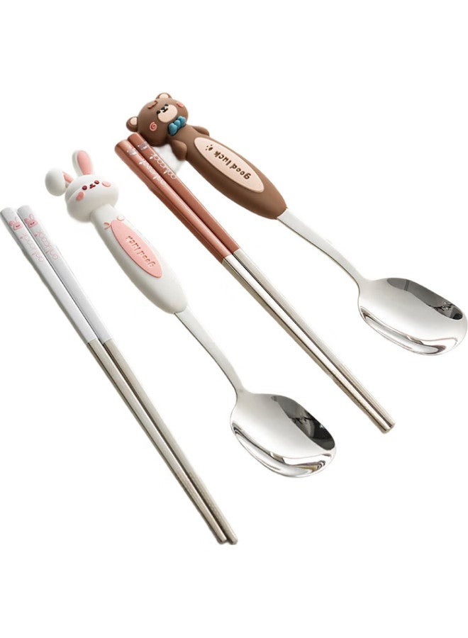 Onlycook 316 Stainless Steel Portable Tableware Set For Students And Children, Chopsticks And Spoon Set With Storage Box - Little Rabbit - Image 1