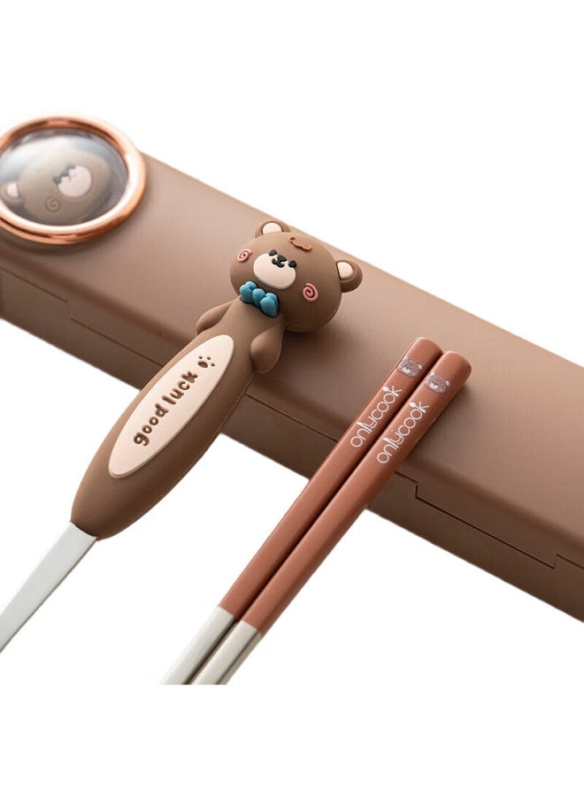 Onlycook 316 Stainless Steel Portable Tableware Set For Students And Children, Chopsticks And Spoon Set With Storage Box - Little Rabbit - Image 2