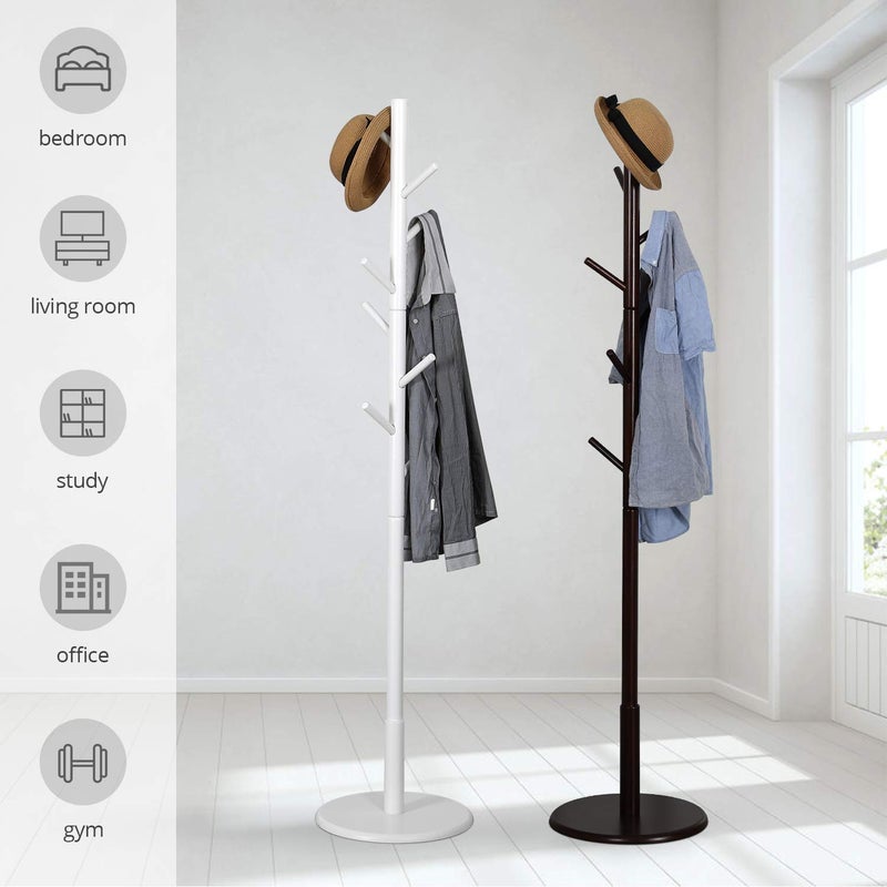 STAR WORK STAR WORK Wooden Coat Rack Tree 8 Hook Adjustable Height Hat Jacket and Sweater Hanging Stand Easy Assembly Elegant Design for Home or Office Hall and Entryway Walnut - Image 3