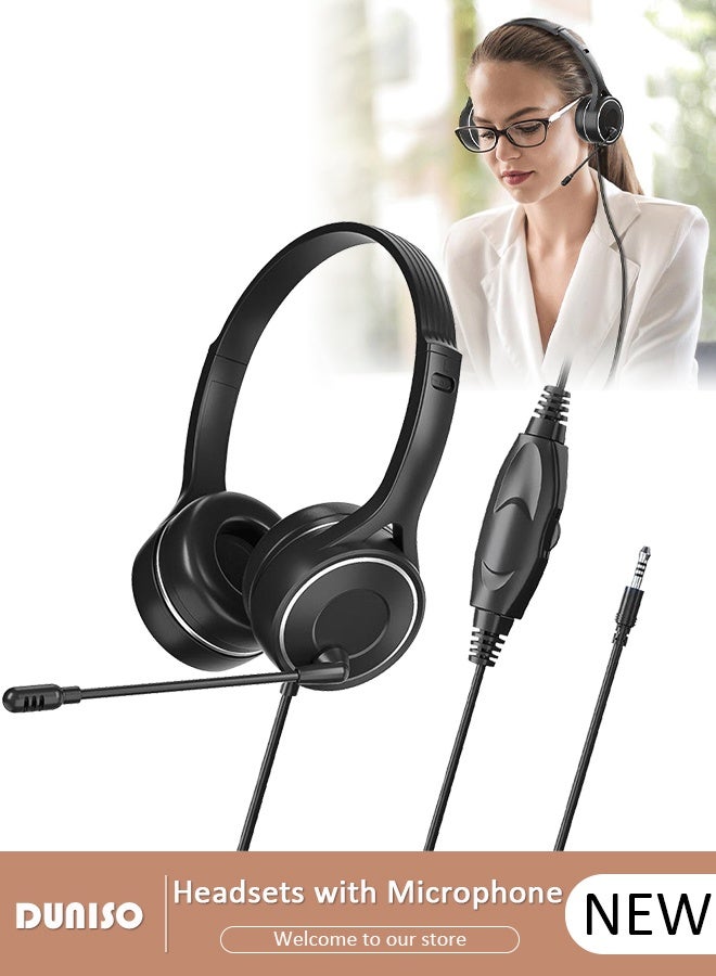 DUNISO Wired Headset with Microphone Call Center Headset Corded Business Headphone Classical Fashion Lightweight Comfortable Wired Customer Service Headphone for Home Call Center Telemarketing Portable Business Headset for Offices, Insurance, Customer - Image 1