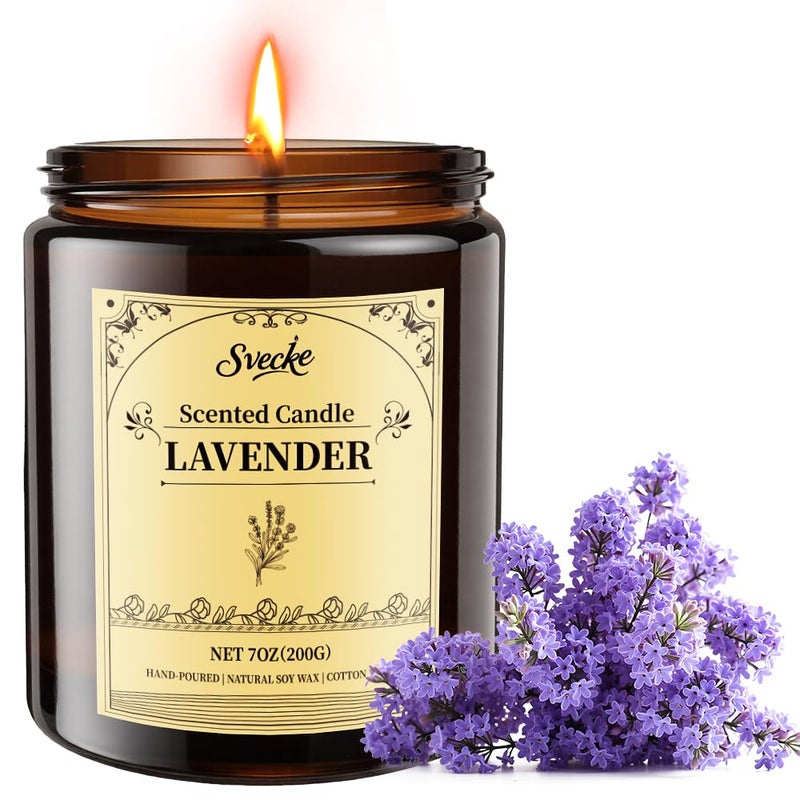 SVECKE Lavender Scented Candles, 7oz Soy Wax Candle, Long Lasting Aromatherapy Jar Candle for Home, Scented Long Burning Candle Gift for Women and Men - Image 1