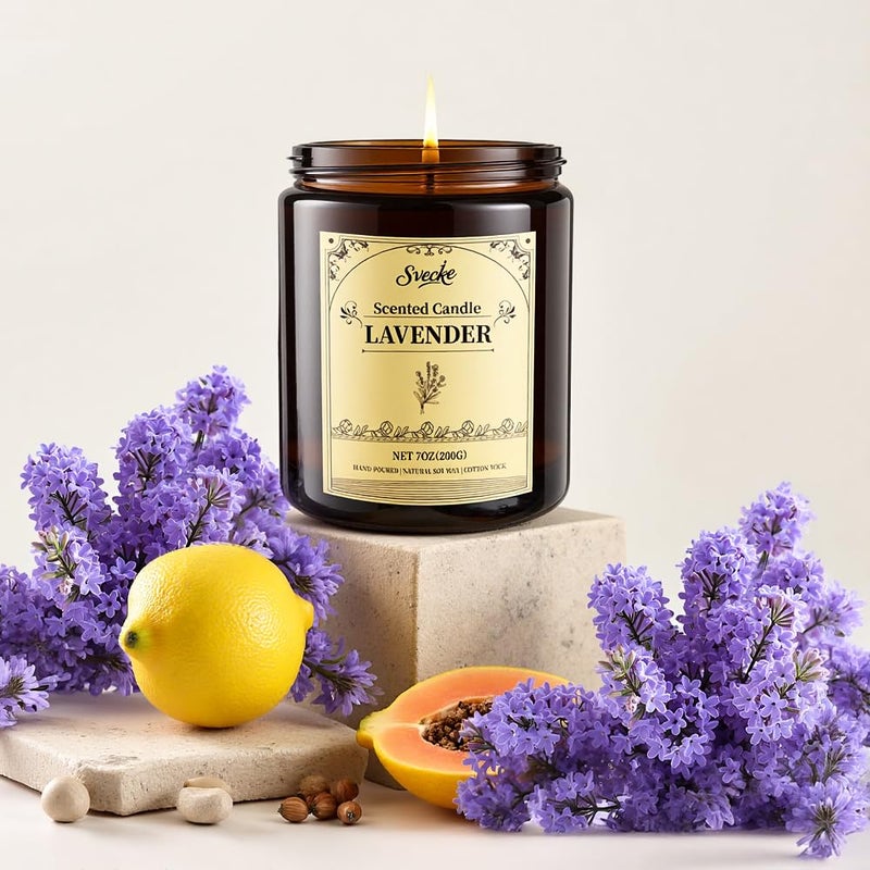 SVECKE Lavender Scented Candles, 7oz Soy Wax Candle, Long Lasting Aromatherapy Jar Candle for Home, Scented Long Burning Candle Gift for Women and Men - Image 4