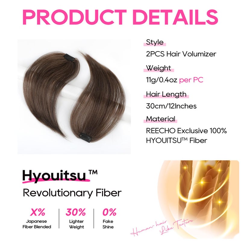 REECHO Clip in Hair Volumizer, 2PCS 12 inch Short Thick Clip in Hairpieces Adding Extra Volume Hair Extensions for Women - Chocolate Brown - Image 2