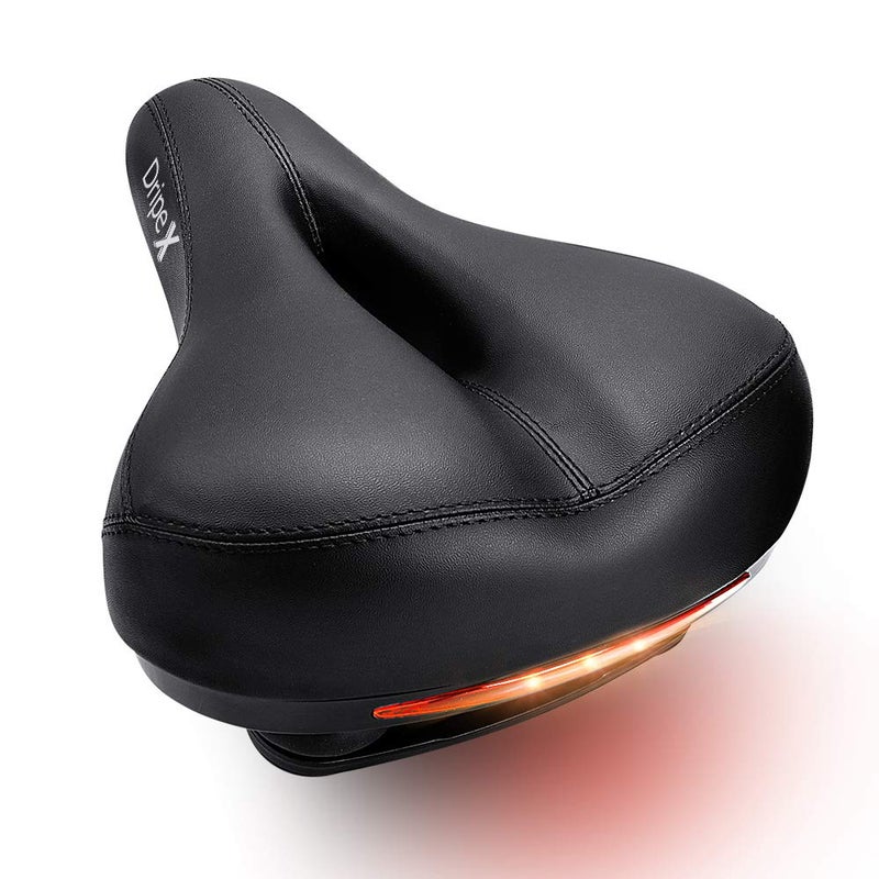 Dripex Dripex Gel Bike Seat Bicycle Saddle - Comfort Cycle Wide Cushion Pad Waterproof for Women Men - Fits MTB Mountain Road Bike/Spinning Exercise Bikes (Black with taillight) - Image 1