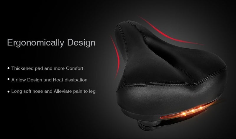Dripex Dripex Gel Bike Seat Bicycle Saddle - Comfort Cycle Wide Cushion Pad Waterproof for Women Men - Fits MTB Mountain Road Bike/Spinning Exercise Bikes (Black with taillight) - Image 2