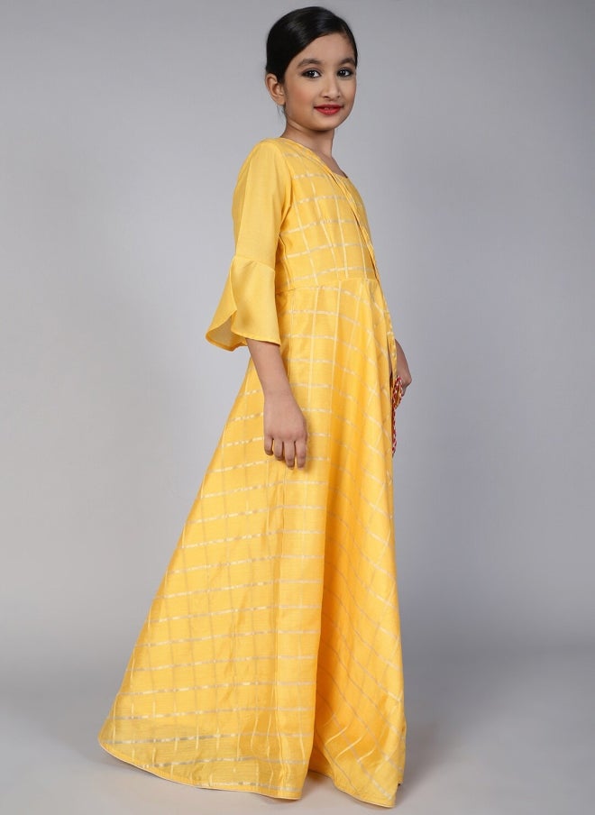 AKS Yellow Checked Maxi Dress For Girls - Image 3