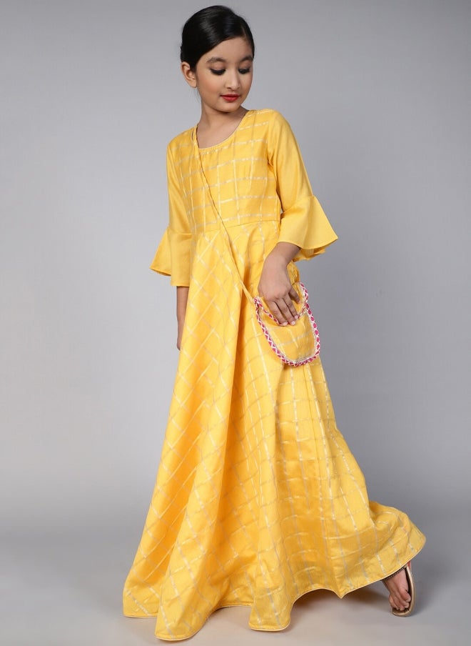 AKS Yellow Checked Maxi Dress For Girls - Image 4