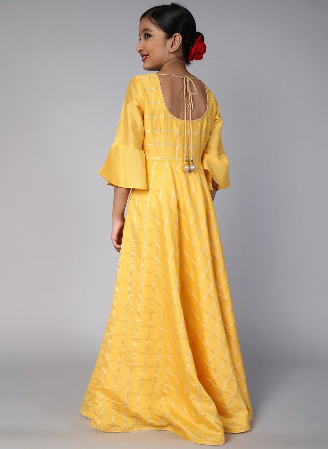 AKS Yellow Checked Maxi Dress For Girls - Image 5