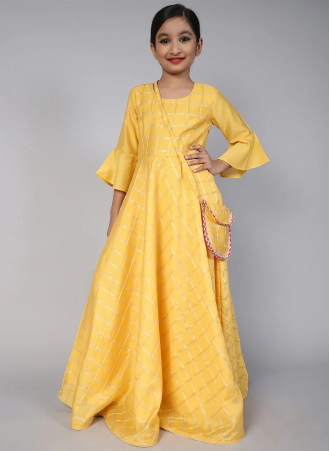 أيه كيه إس Yellow Checked Maxi Dress For Girls