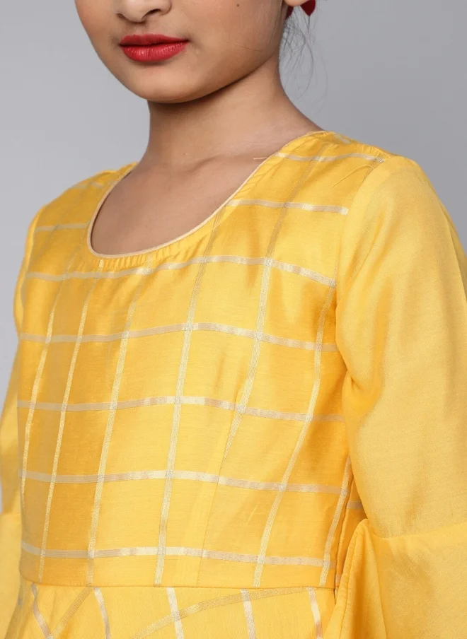 أيه كيه إس Yellow Checked Maxi Dress For Girls