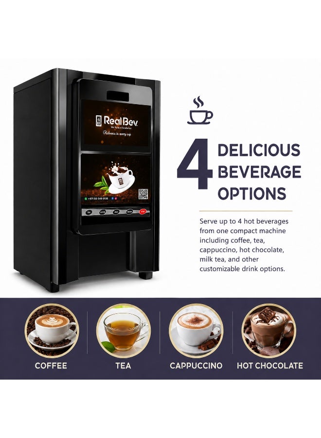 RealBev 4 Option Coffee Vending Machine | Automatic Tea & Coffee Dispenser with 4 Beverage Choices | Commercial Hot Beverage Machine for Offices, Staff Pantries, Hotels, Clinics & Showrooms | Easy Maintenance - Image 2
