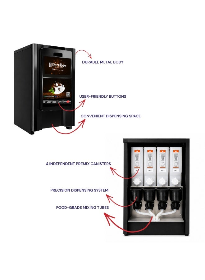 RealBev 4 Option Coffee Vending Machine | Automatic Tea & Coffee Dispenser with 4 Beverage Choices | Commercial Hot Beverage Machine for Offices, Staff Pantries, Hotels, Clinics & Showrooms | Easy Maintenance - Image 4