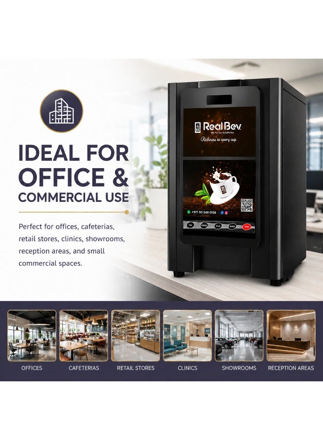RealBev 4 Option Coffee Vending Machine | Automatic Tea & Coffee Dispenser with 4 Beverage Choices | Commercial Hot Beverage Machine for Offices, Staff Pantries, Hotels, Clinics & Showrooms | Easy Maintenance - Image 5