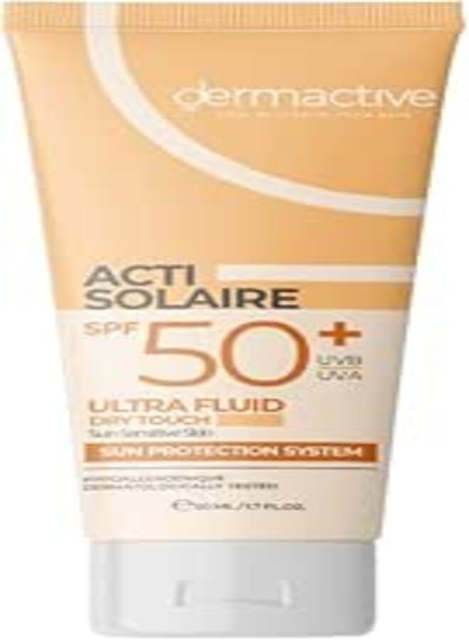 DERMACTIVE Acti-Solaire SPF50+ UVB/UVA Ultra Fluid Light Tinted – 50ml | Very High Sun Protection, Natural Coverage, Lightweight & Mattifying Finish