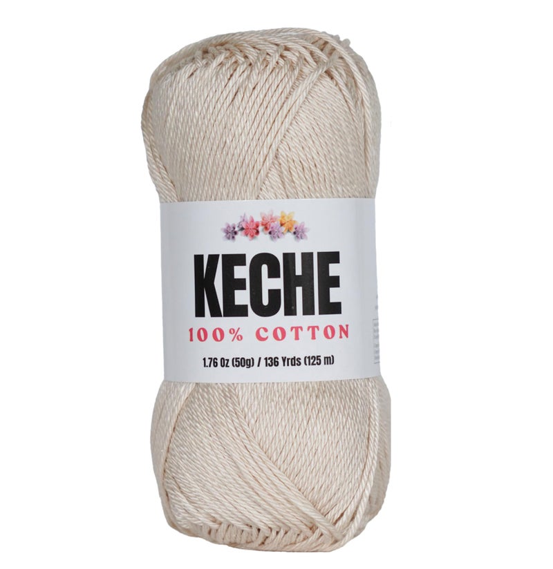 KECHE Cotton Yarn - 100% Cotton Yarn for Crocheting and Knitting, Mercerized Cotton Amigurumi Yarn Fine-Sport 2 1.76 oz (50g) / 136 Yrds (125 m) - Beige - Image 1