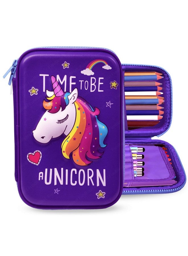 فنبلاست حقائب أقلام فن بلاست، أنيقة للبنات، حقيبة يونيكورن، للبنات، حافظة أقلام، حقائب أقلام، أطفال، صندوق أقلام، حقيبة أقلام يونيكورن، للبنات - قماش، متعدد الألوان - Image 1
