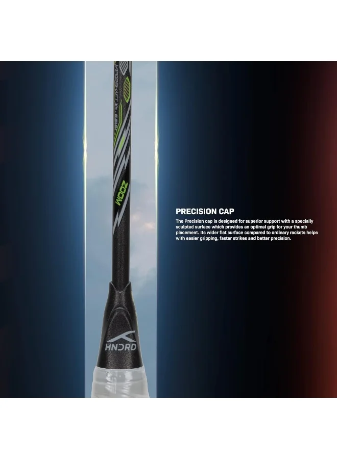 HUNDRED Flutter S Zoom Carbon Fibre Unstrung Badminton Racket With Full Racket Cover For Intermediate Players (78G, Maximum String Tension - 32Lbs)