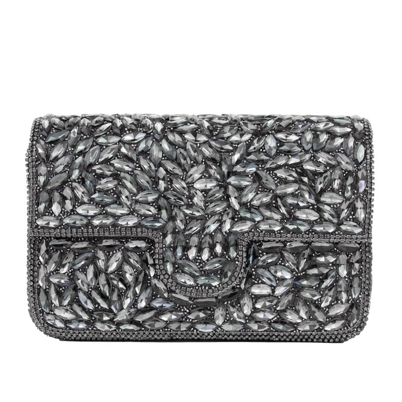 Dollar's Crystal Evening Clutch Bag for Women, Satin Rhinestone Purse with Detachable Chain Strap, Bridal Wedding Party Handbag, Sparkling Formal Bag - Image 1
