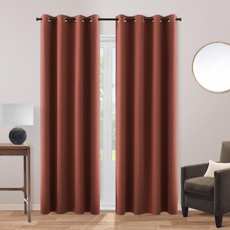 KOUFALL Decorative Blackout Curtains for Bedroom Sliding Glass Door 2 PanelsBoho Earth Tone Curtains for Living Room Decor90 Inches Long LengthRust Terracotta