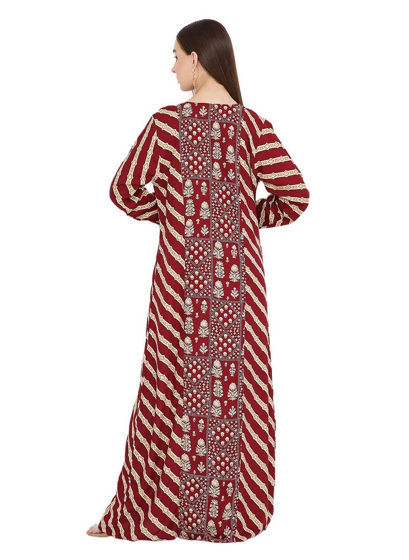HANA & SARA UNIQUE STYLE PRINTED WITH THREAD EMBROIDERY LONG VISCOSE ARABIC KAFTAN JALABIYA DRESSES  - Image 2