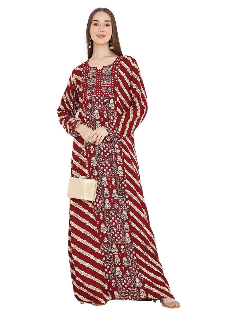 HANA & SARA UNIQUE STYLE PRINTED WITH THREAD EMBROIDERY LONG VISCOSE ARABIC KAFTAN JALABIYA DRESSES  - Image 5
