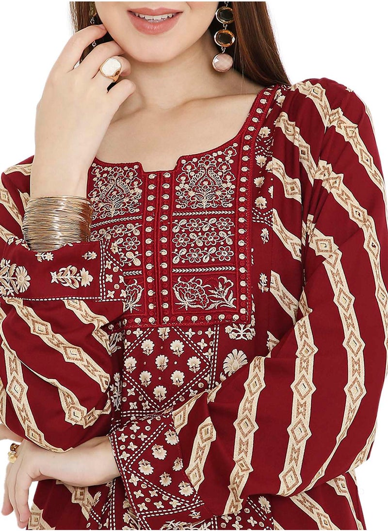 HANA & SARA UNIQUE STYLE PRINTED WITH THREAD EMBROIDERY LONG VISCOSE ARABIC KAFTAN JALABIYA DRESSES  - Image 3