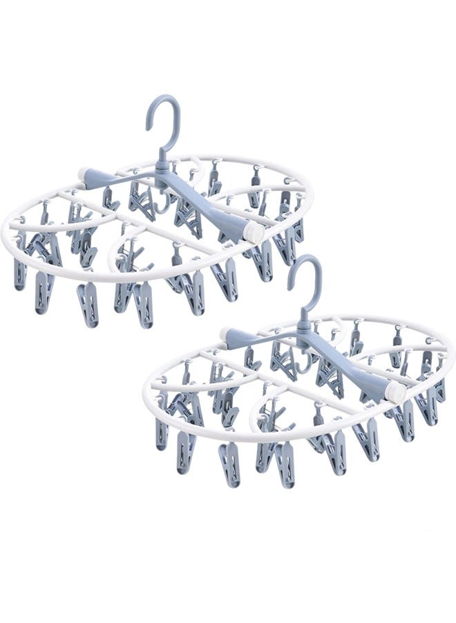 YelaJoy Foldable Clip Hangers, Hanger with 32 Drying Clips, Plastic Laundry Clip, Round Clothes Hanger Organizer, 360° Rotatable Drying Rack for Socks, Lingerie, Towels and Other Small Objects (Blue, 2PCS)  - Image 1
