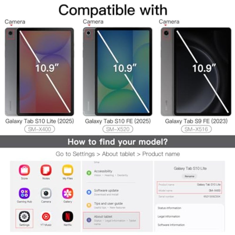 حافظة تابلت لجهاز سامسونج جالاكسي تاب S10 لايت/S10 FE/S9 FE مقاس 10.9 بوصة: بولي يوريثين، أسود، مع حامل قلم S، حامل رفيع، رؤية متعددة الزوايا - Image 2