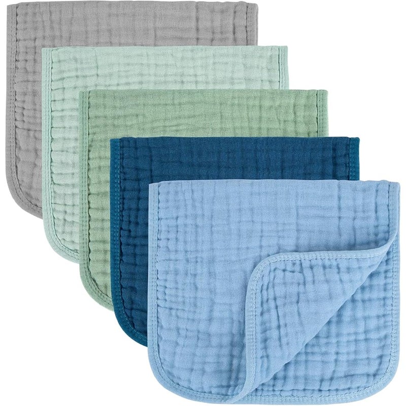 MIGIOL Baby Burp Cloth 100% Cotton Newborn Cotton Muslin Burp Cloth 10x20 inches (Blue & Green 5 Pieces) - Image 1