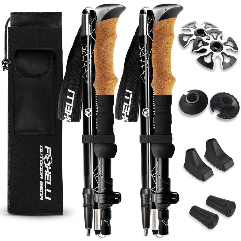 Foxelli Lightweight Trekking Poles â€“ Compact Walking Sticks with Quick Locks, Ergonomic Cork Grip & All-Terrain Accessories â€“ Adjustable Collapsible Poles for Travel & Hiking - Image 1