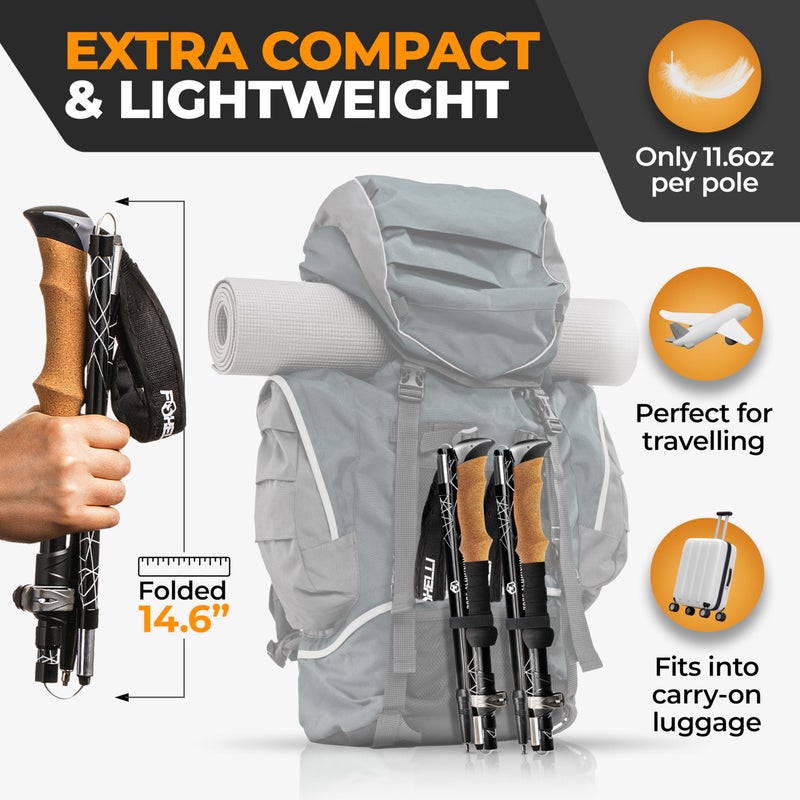 Foxelli Lightweight Trekking Poles â€“ Compact Walking Sticks with Quick Locks, Ergonomic Cork Grip & All-Terrain Accessories â€“ Adjustable Collapsible Poles for Travel & Hiking - Image 2