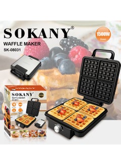 Electric waffle maker 4 large pieces 1500 watts Non Stick Teflon plates & Adjustable Temperature Control SK-08031 Black