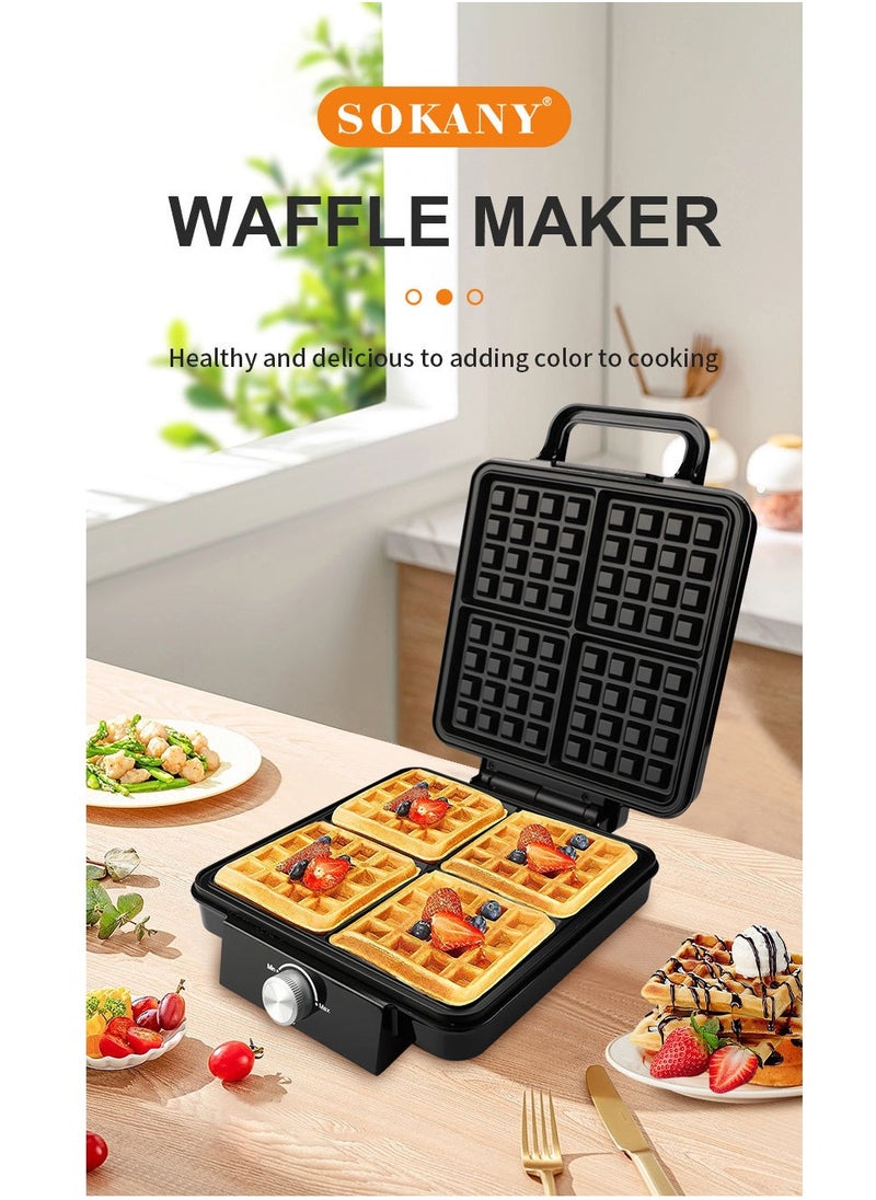 sokany - Electric waffle maker 4 large pieces 1500 watts Non Stick Teflon plates & Adjustable Temperature Control SK-08031 Black - Image 1