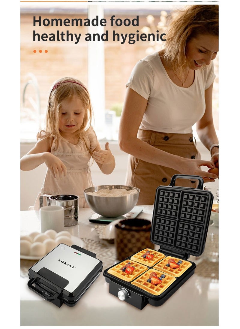 sokany - Electric waffle maker 4 large pieces 1500 watts Non Stick Teflon plates & Adjustable Temperature Control SK-08031 Black - Image 1