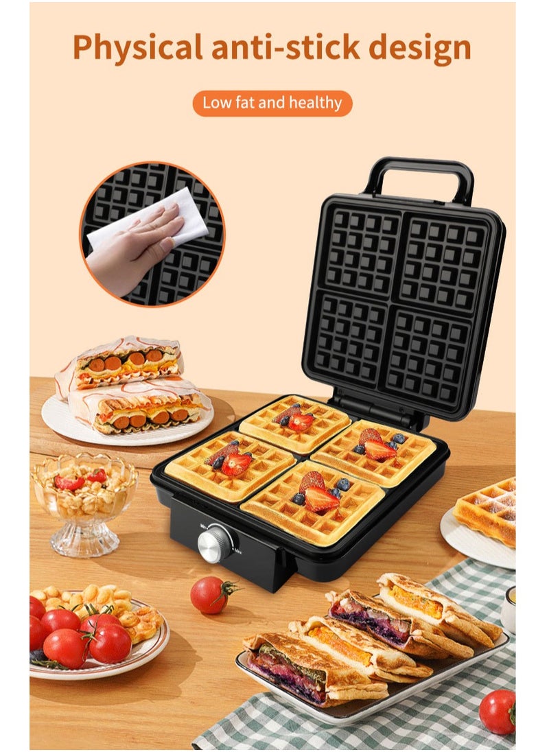 sokany - Electric waffle maker 4 large pieces 1500 watts Non Stick Teflon plates & Adjustable Temperature Control SK-08031 Black - Image 1