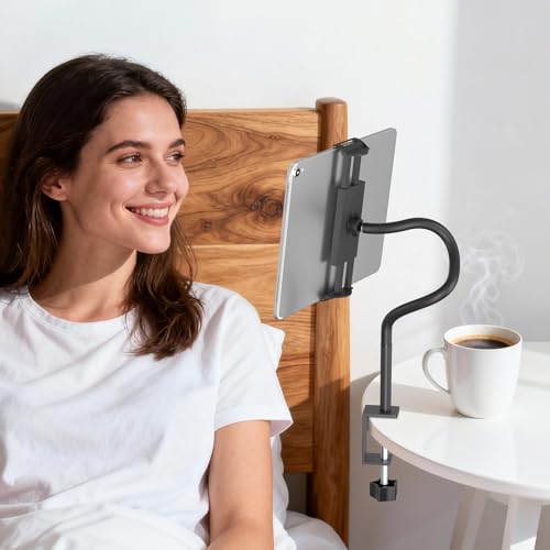 ZMHH Gooseneck Tablet Stand Holder,iPad Clamp Mount for Desk,Table,Beside,Chair,Countertop,Tablet Clip Compatible with 4-13.5" iPad/mini/Air/Pro | Fire HD| Switch| Galaxy Tabs| e-Reader| Nexus - Image 2