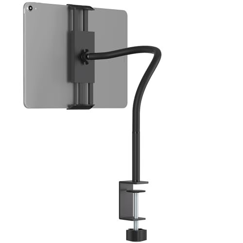 ZMHH Gooseneck Tablet Stand Holder,iPad Clamp Mount for Desk,Table,Beside,Chair,Countertop,Tablet Clip Compatible with 4-13.5" iPad/mini/Air/Pro | Fire HD| Switch| Galaxy Tabs| e-Reader| Nexus - Image 1